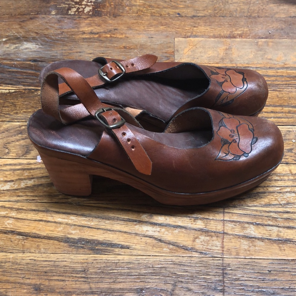 Vintage leather platforms with floral leather tooling